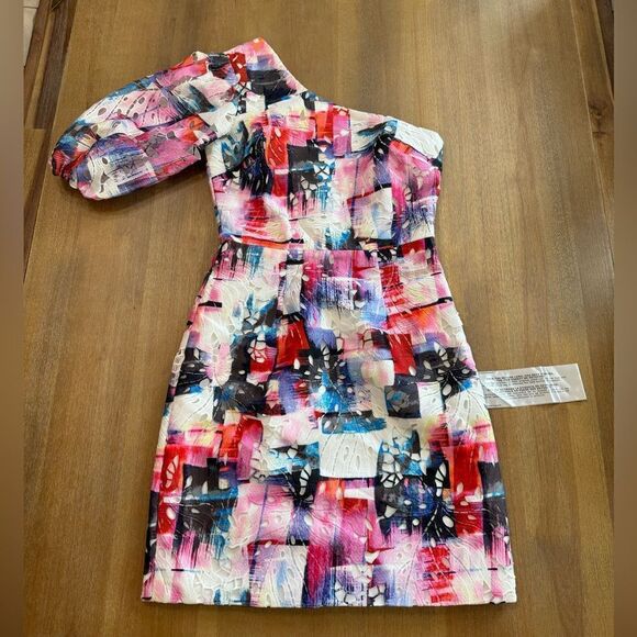 Dress The Population Gabriella Lace One-Shoulder Broderie Anglaise Dress XS - Picture 4 of 14